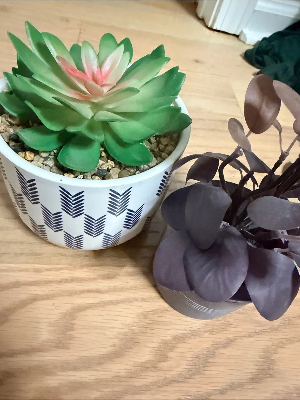 Unbranded Green & Pink Faux Succulent in Patterned White Pot